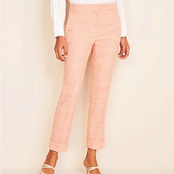 NWT Ann Taylor Petite High Waist Ankle Pant in Plaid Flamingo - Picture 1 of 5